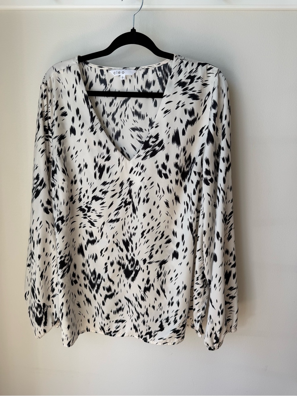 cleo Black and Cream Abstract V-Neck Blouse
